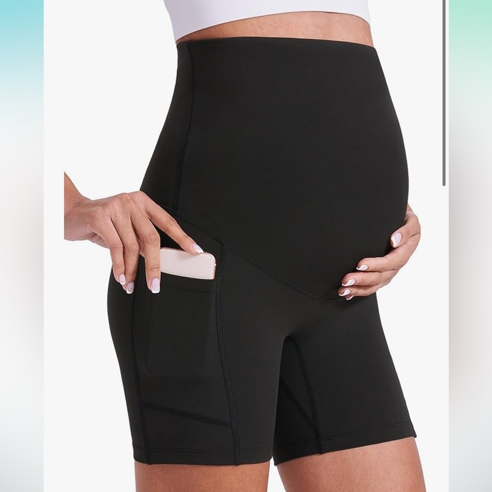 Maternity Bike Shorts, Black, 6” inseam, Athletic Shorts, Over the Belly